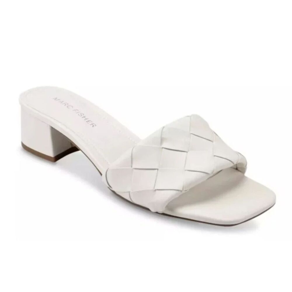 NWOT Marc Fisher White Braided Band Square Toe Strappy Block Heel Sandals Sz 8.5